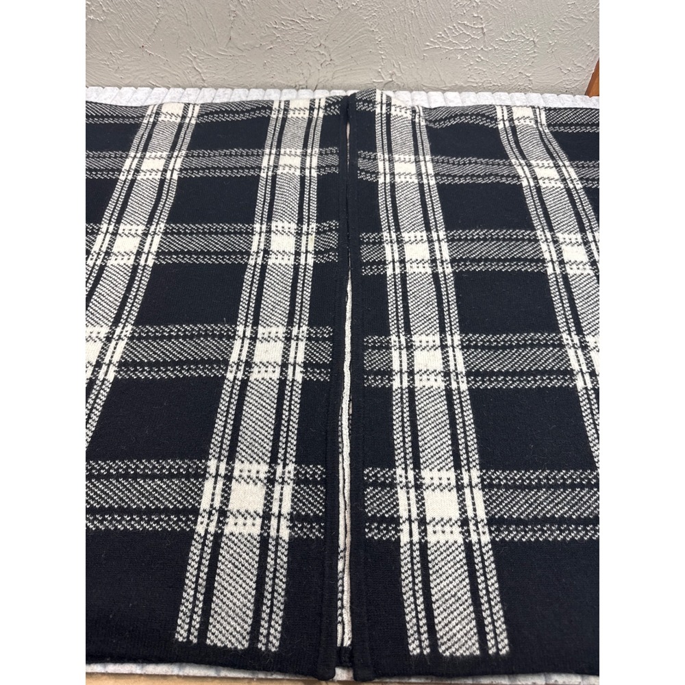 Lauren Ralph Lauren Black Cream Plaid 100% Lambswool Open Front Poncho Shawl S/M